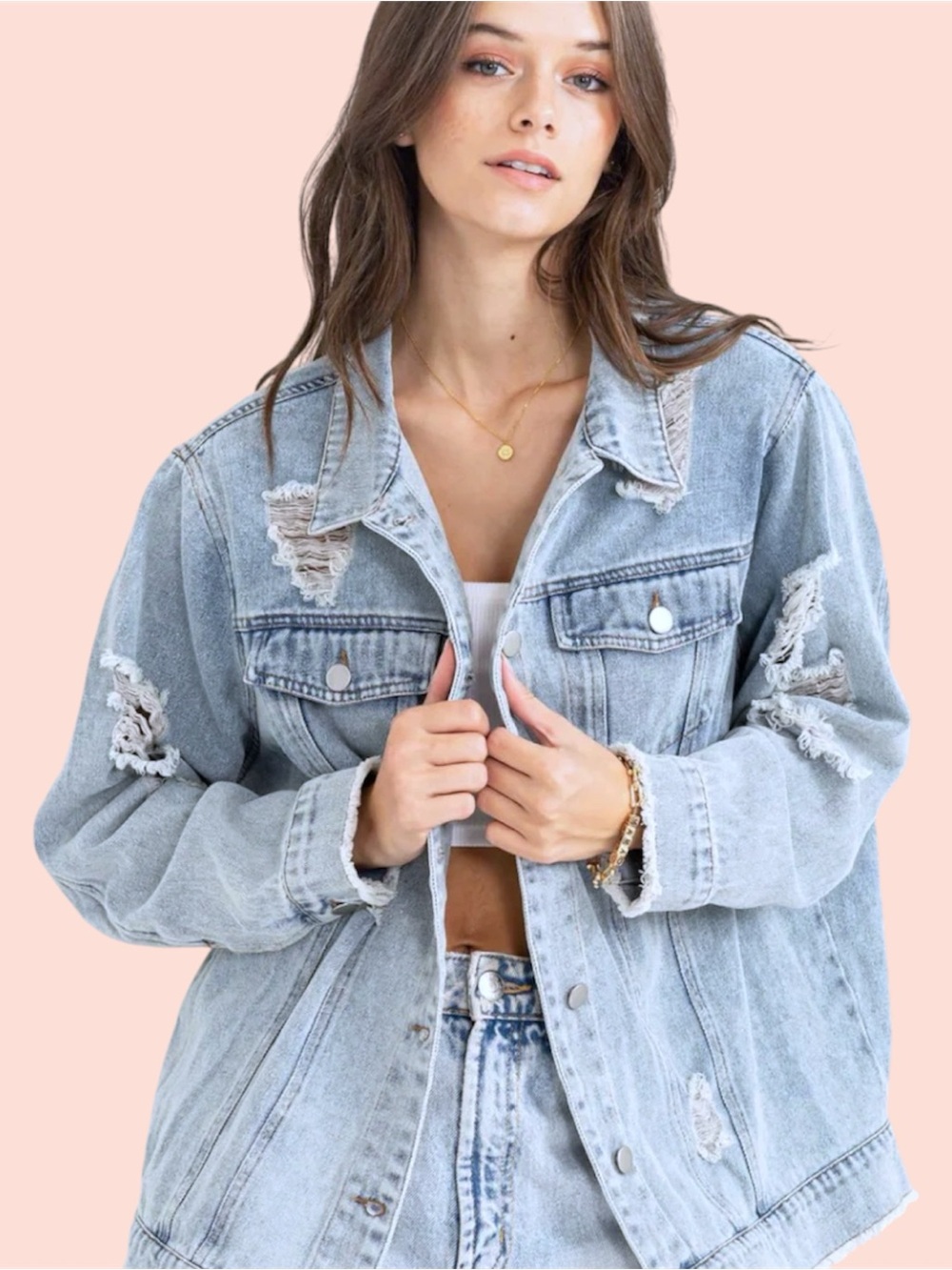 Light Wash Distressed Denim Jacket